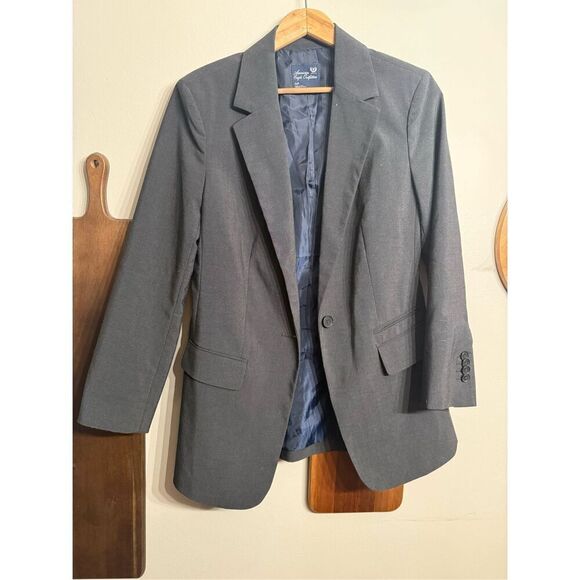 American Eagle Gray Single Button Long Sleeve Lined Career Blazer Size Small - Picture 1 of 4